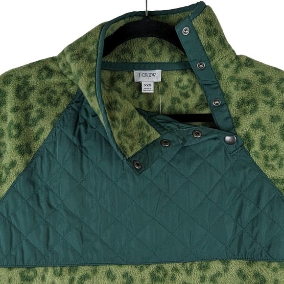 J. Crew Quilted Sherpa Fleece Women Snap Button Neck Green Pullover NEW - Picture 11 of 13